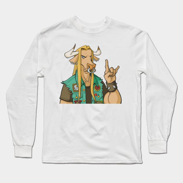 Headbanger's Bull Long Sleeve T-Shirt by Pete Wheezy